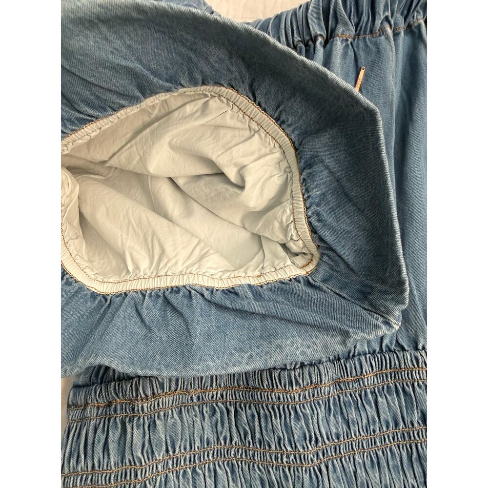 Misa Los Angeles Dress Womens Medium Blue Denim Smocked Puff Sleeve Midi NWT - Picture 5 of 11